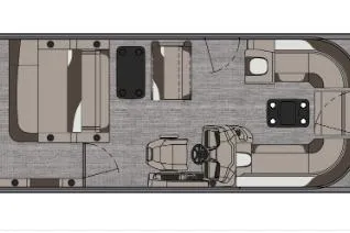 Slide: The Image of 2026 Avalon LSZ 2385 Entertainer boat interior with seating and steering console. - 2