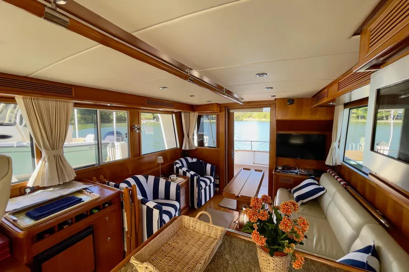 Slide: The Image of Luxurious interior of 2011 Grand Banks 47 Heritage EU yacht with elegant seating and decor. - 7