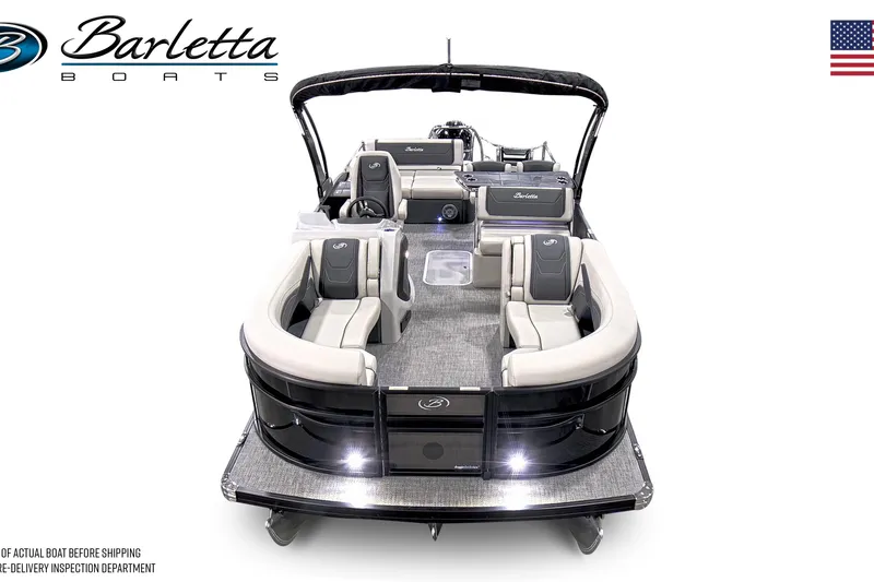 Slide: The Image of 2026 Barletta Cabrio 24UE pontoon boat, sleek design, spacious seating, luxury features. - 3