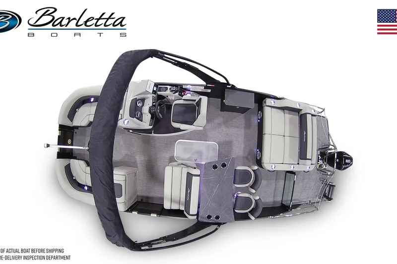 Slide: The Image of Top view of 2026 Barletta Cabrio 24UE pontoon boat with seating and helm. - 4