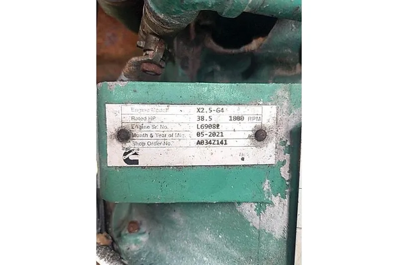 Slide: The Image of Engine label on Mützelfeldtwerft Offshore Fast Crew Taxi Catamaran, 2016 model, showing specifications. - 54