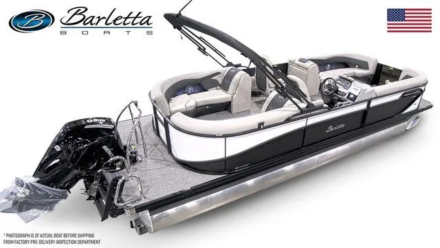 Slide: The Image of 2026 Barletta Boats Cabrio 24QC pontoon with sleek design and modern features. - 4