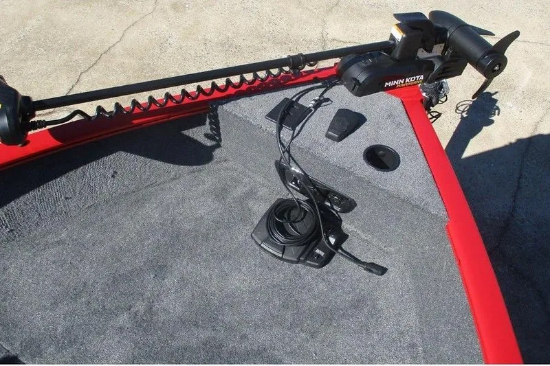 Slide: The Image of 2026 Tracker Pro Guide V-175 WT boat with Minn Kota trolling motor on deck. - 12