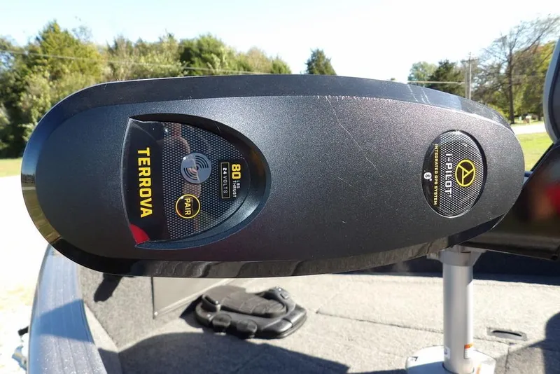 Slide: The Image of Close-up of Terrova trolling motor on 2023 Lund 1675 Adventure SS boat. - 42