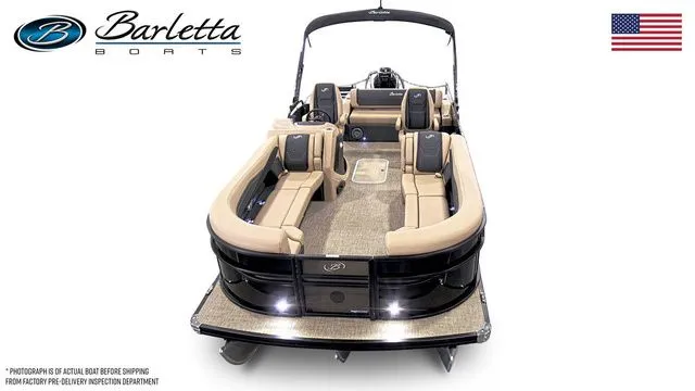 Slide: The Image of 2026 Barletta Boats Cabrio 24UC pontoon with luxurious seating and sleek design. - 5