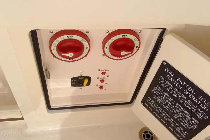 Slide: The Image of Dual battery selector switch on 2023 Grady-White Freedom 285 boat. - 17
