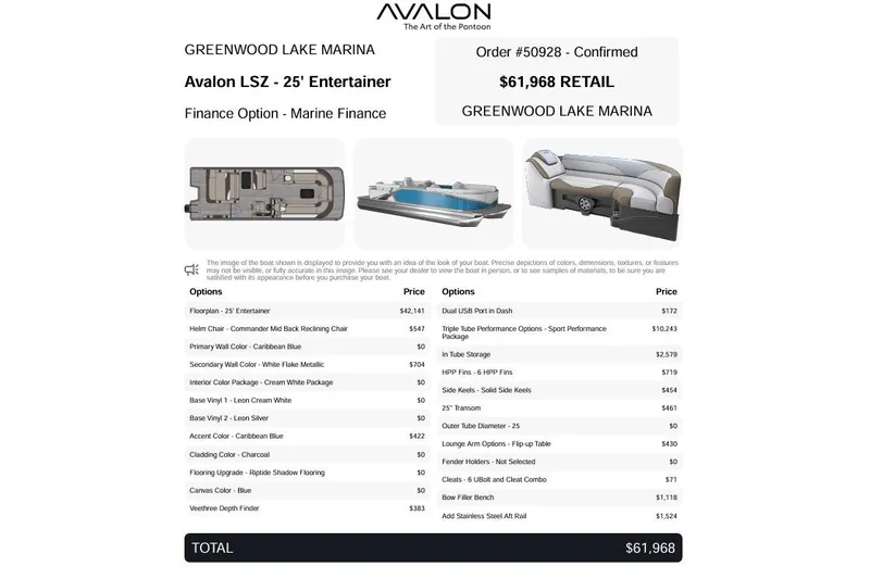 Slide: The Image of 2026 Avalon LSZ 2585 Entertainer Triple toon price list, features, and options at Greenwood Lake Marina. - 9