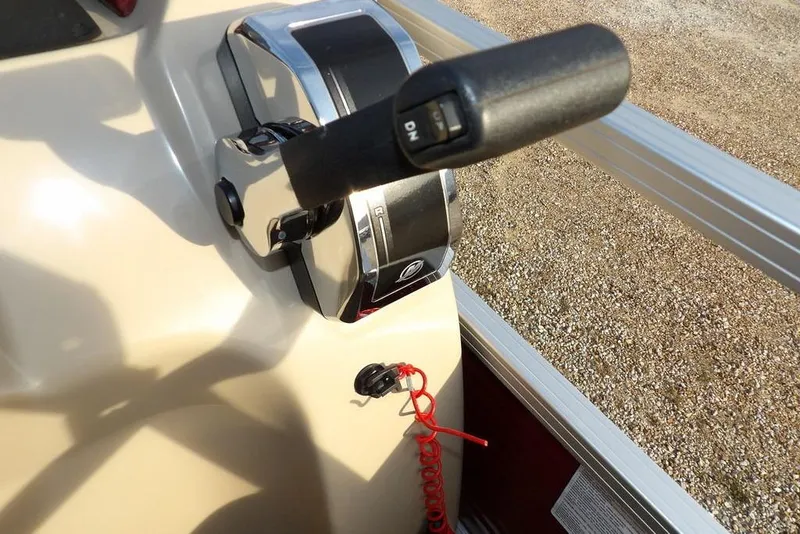 Slide: The Image of Close-up of 2012 Sun Tracker Party Barge 22 DLX throttle control. - 29