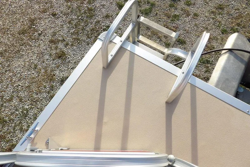 Slide: The Image of 2012 Sun Tracker Party Barge 22 DLX deck with ladder, viewed from above. - 31