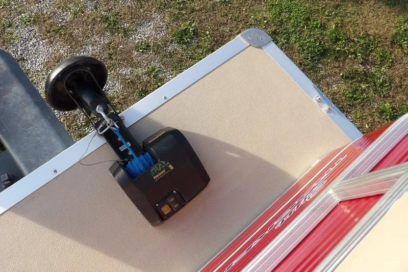 Slide: The Image of 2012 Sun Tracker Party Barge 22 DLX with anchor winch on deck. - 32