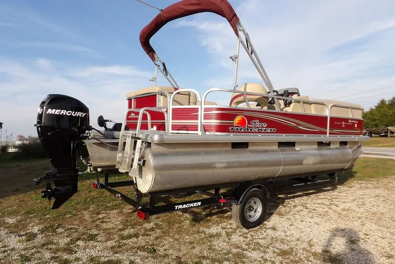 Slide: The Image of 2012 Sun Tracker Party Barge 22 DLX pontoon boat with Mercury outboard motor. - 4