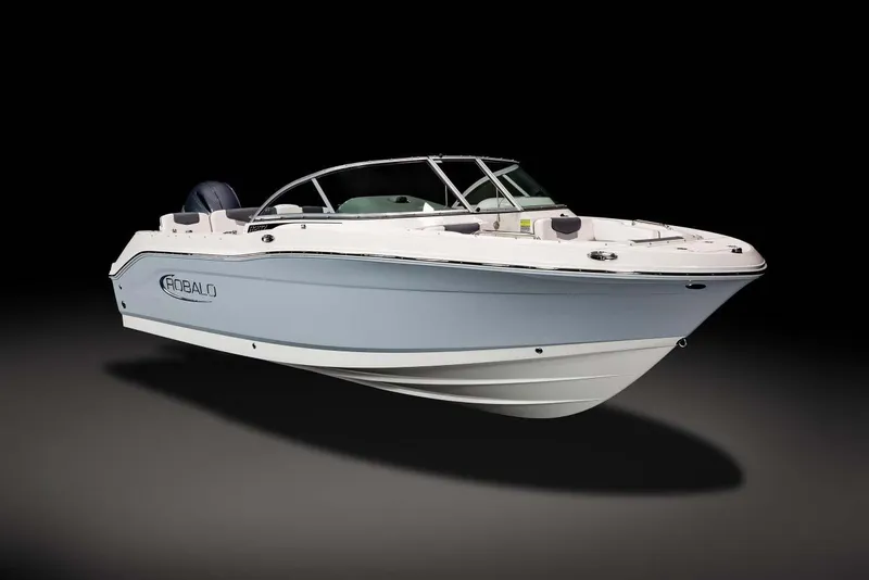 Slide: The Image of Manufacturer Provided Image: 2025 Robalo R207 Dual Console boat, sleek design, white and gray exterior. - 2