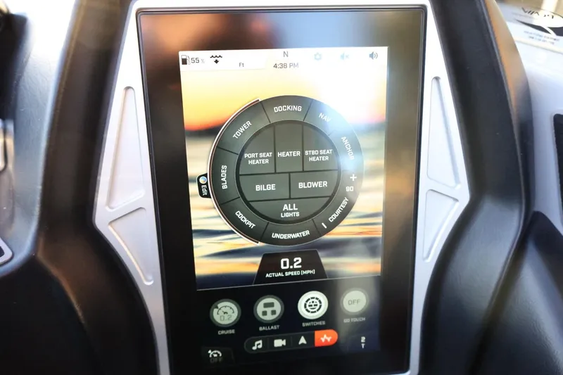 Slide: The Image of 2022 Tigé Z3 boat touchscreen control panel displaying various settings and features. - 37