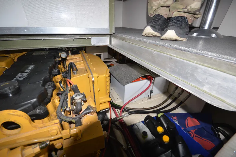 Slide: The Image of Engine compartment of 2008 Wayne Beal EXPRESS boat, showing machinery and wiring. - 43