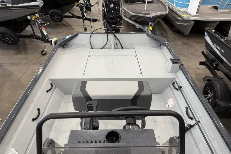 Slide: The Image of 2026 Crestliner 1870 Retriever FCC boat on trailer in showroom. - 8