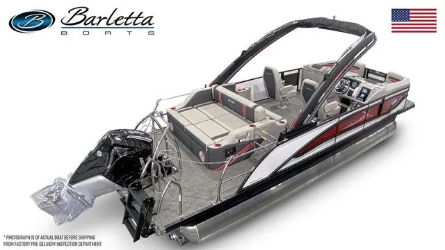 Slide: The Image of 2026 Barletta Corsa 23UCA pontoon boat with sleek design and modern features. - 4