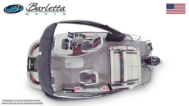 Slide: The Image of Top view of 2026 Barletta Corsa 23UCA boat with seating and control console. - 7