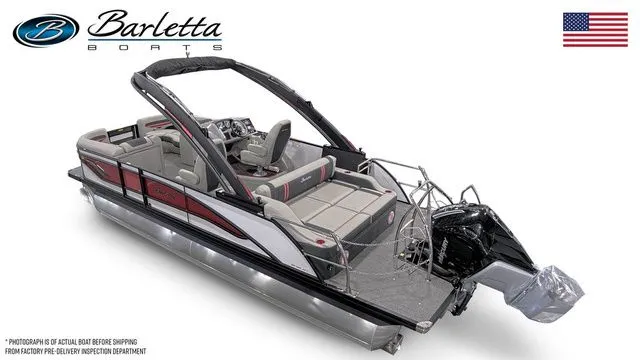 Slide: The Image of 2026 Barletta Corsa 23UCA pontoon boat with sleek design and modern features. - 3