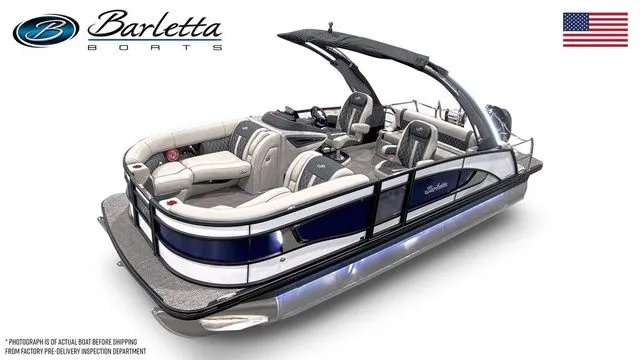 The Image of 2026 Barletta Lusso 23UCA luxury pontoon boat with sleek design and premium seating. - 1