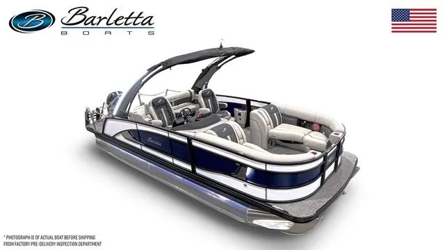 Slide: The Image of 2026 Barletta Lusso 23UCA pontoon boat with sleek design and luxurious seating. - 2