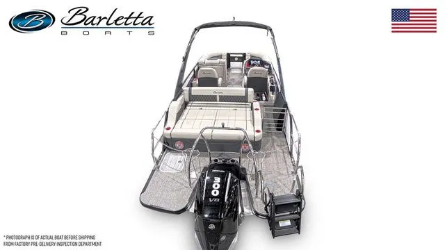 Slide: The Image of 2026 Barletta Lusso 23UCA luxury boat with powerful 300 V8 engine, sleek design. - 6