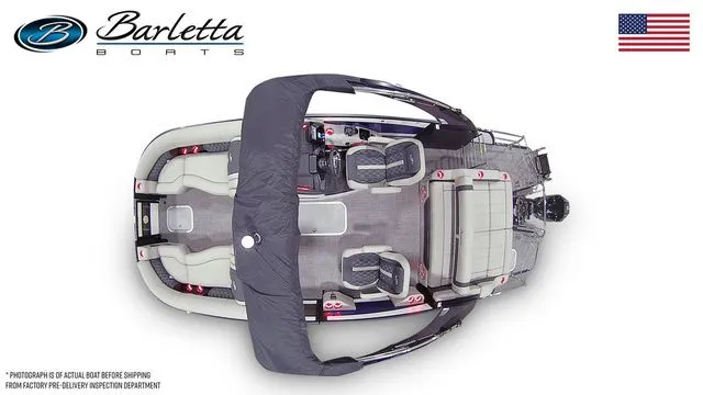 Slide: The Image of Top view of 2026 Barletta Lusso 23UCA boat with seating and canopy. - 7