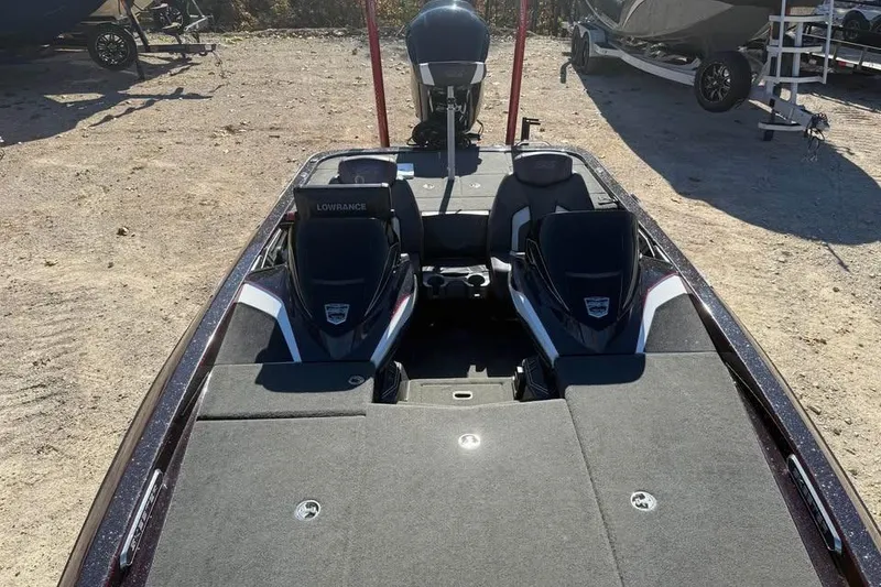 Slide: The Image of 2018 Skeeter FX21 Limited Edition boat interior with dual seats and Lowrance equipment. - 15