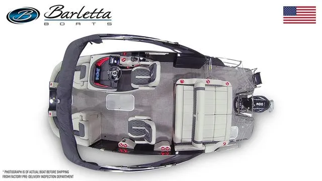 Slide: The Image of Top view of 2026 Barletta Lusso 23UCA boat with seating and helm details. - 7