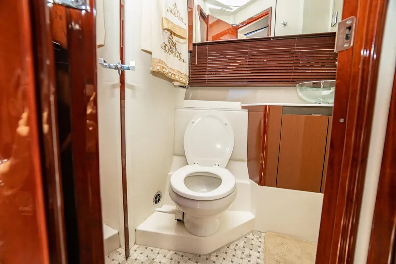 Slide: The Image of Luxurious bathroom in 2017 Sea Ray Sundancer 460 yacht with modern fixtures. - 52