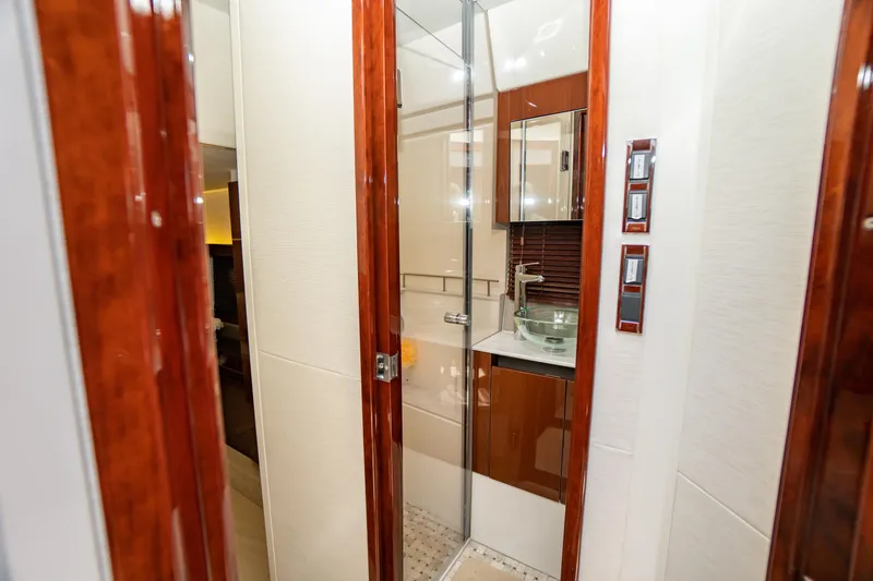 Slide: The Image of Luxurious bathroom interior of 2017 Sea Ray Sundancer 460 yacht with modern fixtures. - 54