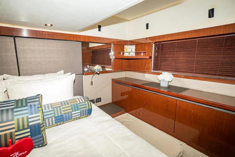 Slide: The Image of Luxurious cabin interior of 2017 Sea Ray Sundancer 460 yacht with elegant wood finishes. - 68