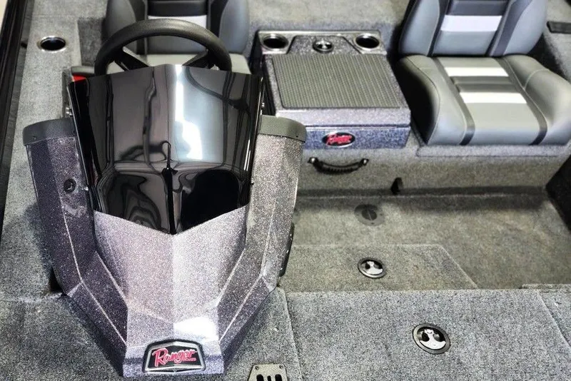 Slide: The Image of 2026 Ranger RT188P boat interior with sleek console and dual seating. - 9