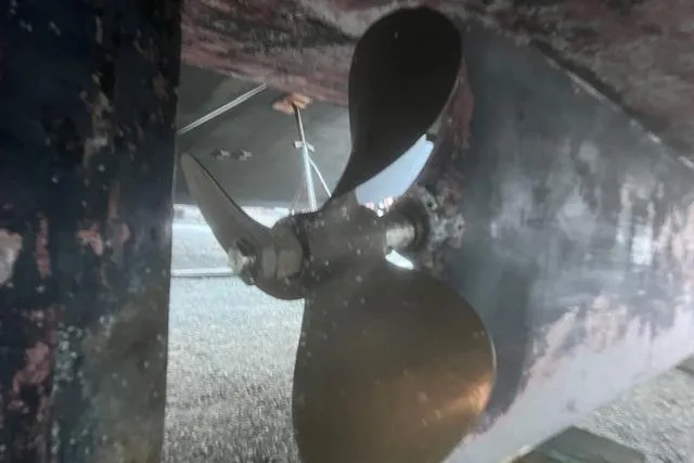 Slide: The Image of Propeller of 2002 Libby 38 Downeast boat, close-up view. - 34