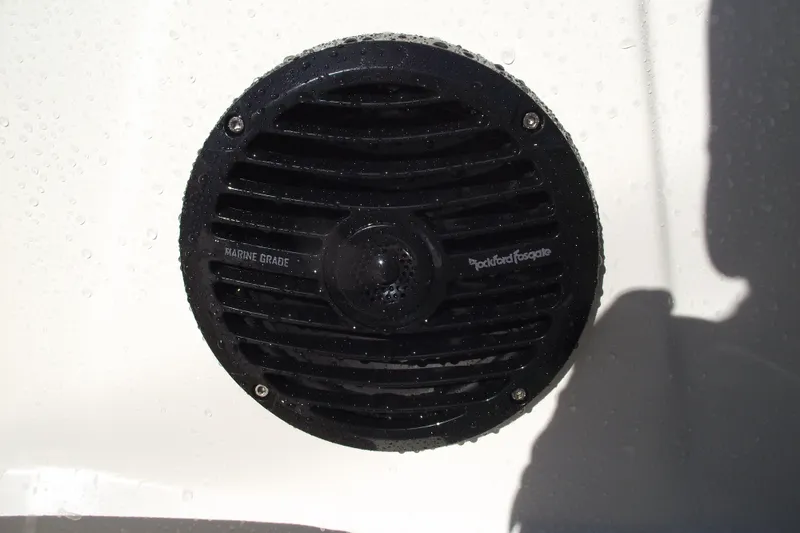 Slide: The Image of Marine-grade speaker on 2026 Bayliner V20 boat, featuring Rockford Fosgate design. - 18