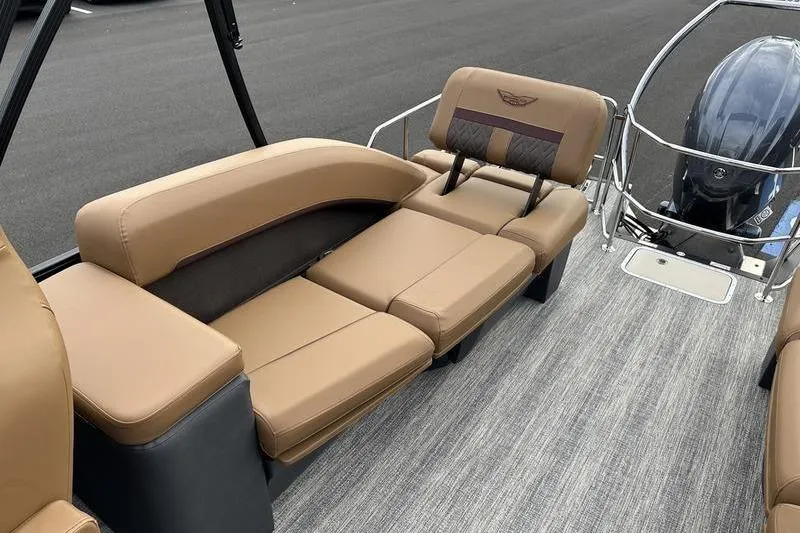 Slide: The Image of 2026 Bennington M Quad Bench 24 MSL with tan seating and modern design. - 49