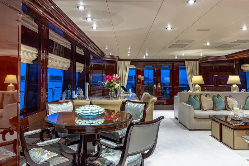 Slide: The Image of Luxurious interior of 2007 Christensen Tri-Deck yacht with elegant furnishings and ambient lighting. - 32