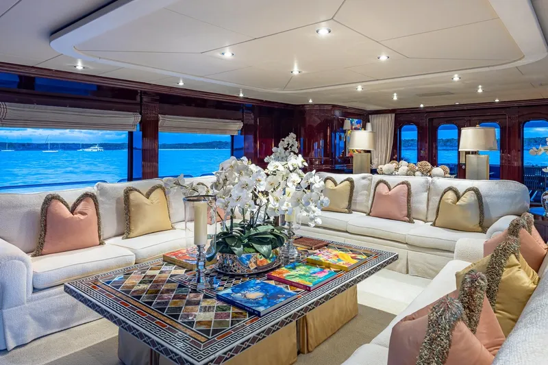 Slide: The Image of Luxurious interior of 2007 Christensen Tri-Deck yacht with elegant seating and ocean view. - 5