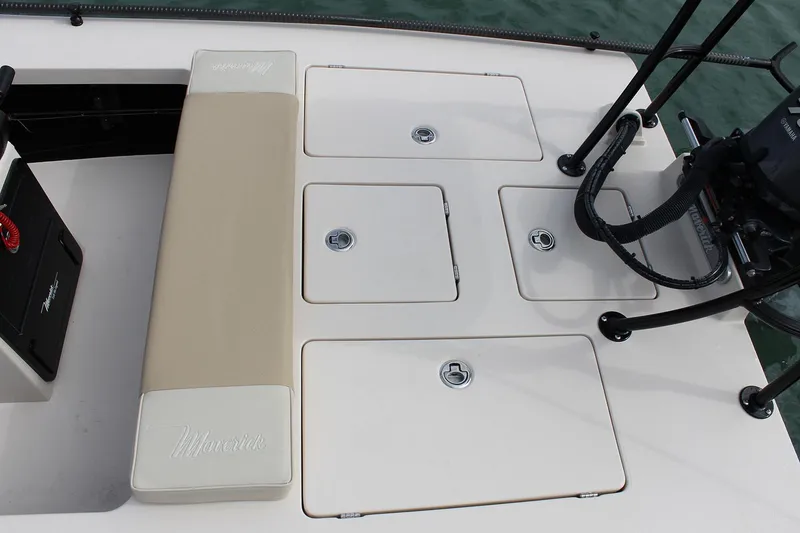 Slide: The Image of Manufacturer Provided Image: 2026 Maverick 17 HPX-S boat deck with storage compartments and seating. - 39