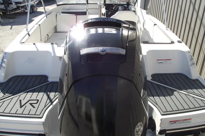 Slide: The Image of 2022 Bayliner VR4 Bowrider OB with Mercury 115 outboard engine, rear view. - 4