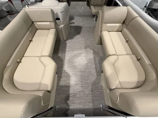 Slide: The Image of 2026 Godfrey Pontoons Xperience 2286 SBX interior with beige seating and carpeted floor. - 4
