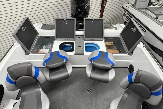 Slide: The Image of 2026 Nitro ZV19 Pro boat interior with seating and storage compartments. - 14