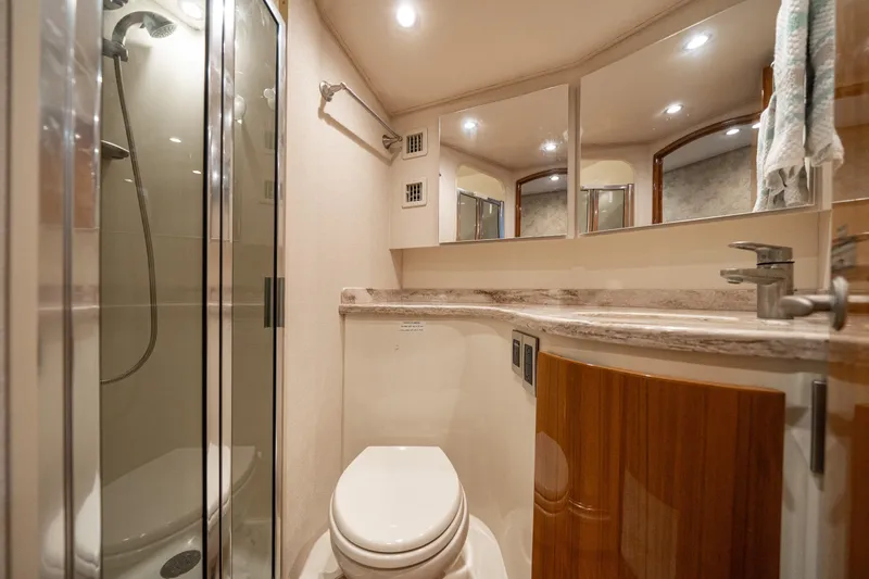 Slide: The Image of Luxurious bathroom in 2008 Viking 42 Convertible yacht with shower and modern fixtures. - 27