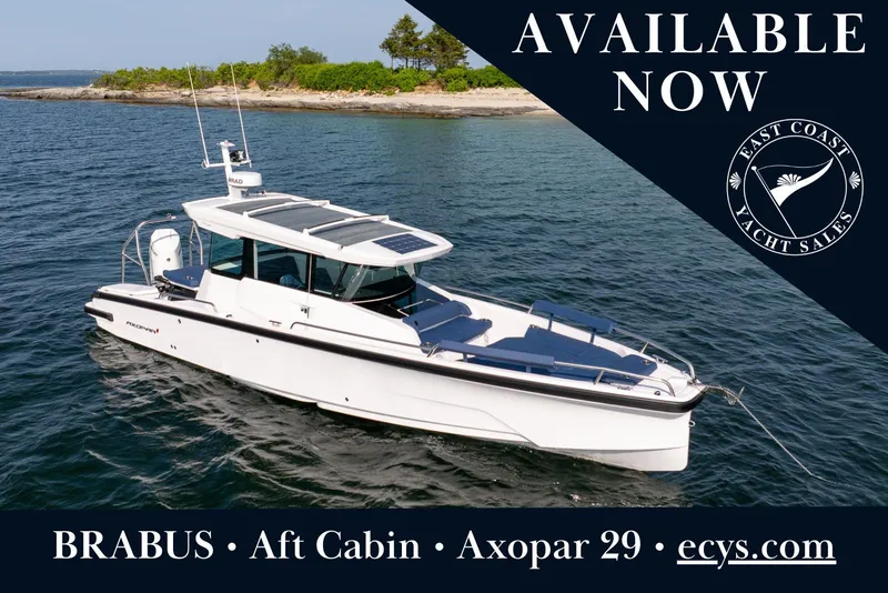 Slide: The Image of 2026 Axopar 29 XC Cross Cabin yacht available at East Coast Yacht Sales. - 2