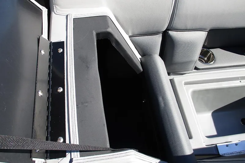 Slide: The Image of 2026 Bentley Pontoons Legacy 223 Swingback interior storage compartment detail. - 11