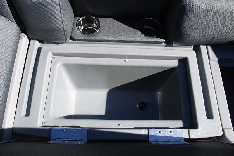 Slide: The Image of 2026 Bentley Pontoons Legacy 223 Swingback storage compartment with cup holders. - 12