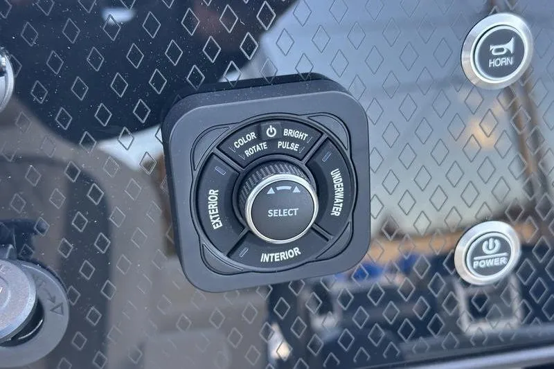 Slide: The Image of Control panel of 2026 Bennington M Quad Bench 22 MFB with lighting and power options. - 23