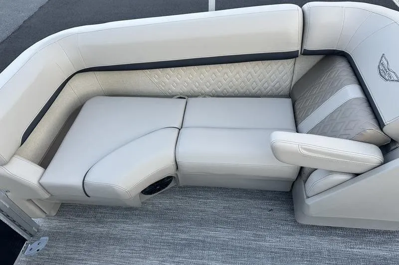 Slide: The Image of 2026 Bennington M Quad Bench 22 MFB with luxurious beige seating and diamond-patterned accents. - 25