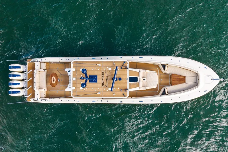 Slide: The Image of Aerial view of 2023 HCB 53 Suenos RXV luxury yacht on the water. - 2