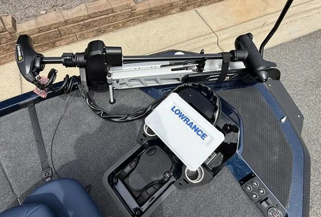 Slide: The Image of 2026 Ikon Boats LXE20 with Lowrance equipment and trolling motor on deck. - 10