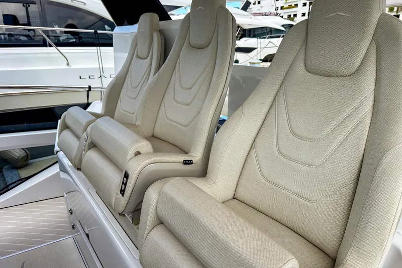Slide: The Image of Luxurious seating on the 2023 Azimut Verve 47 yacht, featuring elegant beige upholstery. - 20
